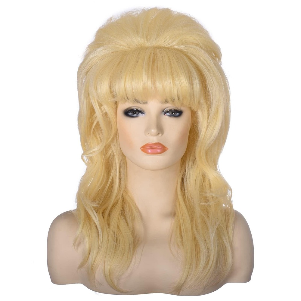 NWT AMZCOS 80s Blonde Beehive Wig Bouffant Long Wavy Costume Party Halloween